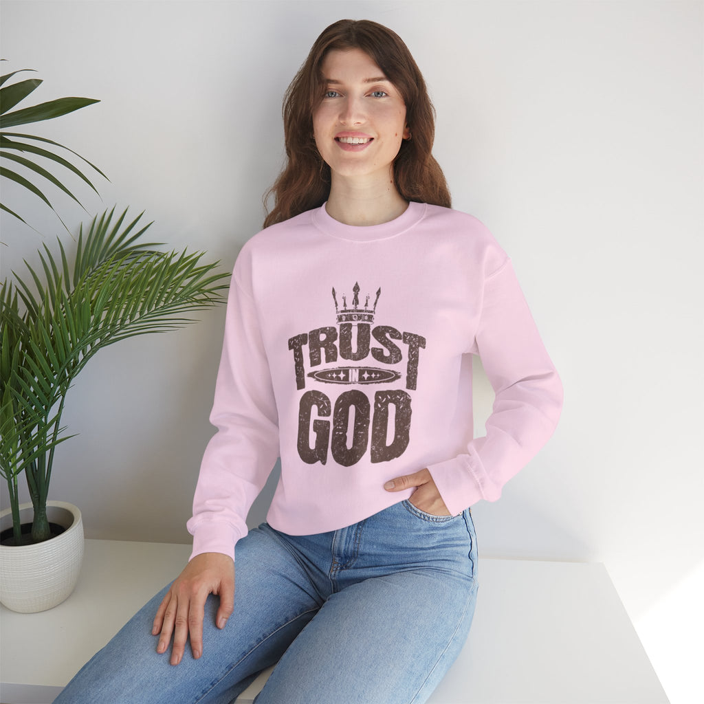 Trust God Crewneck Sweatshirt, Inspirational Sweatshirt, Unisex Gift, Casual Wear, Faith-Based Apparel, Cozy Layer