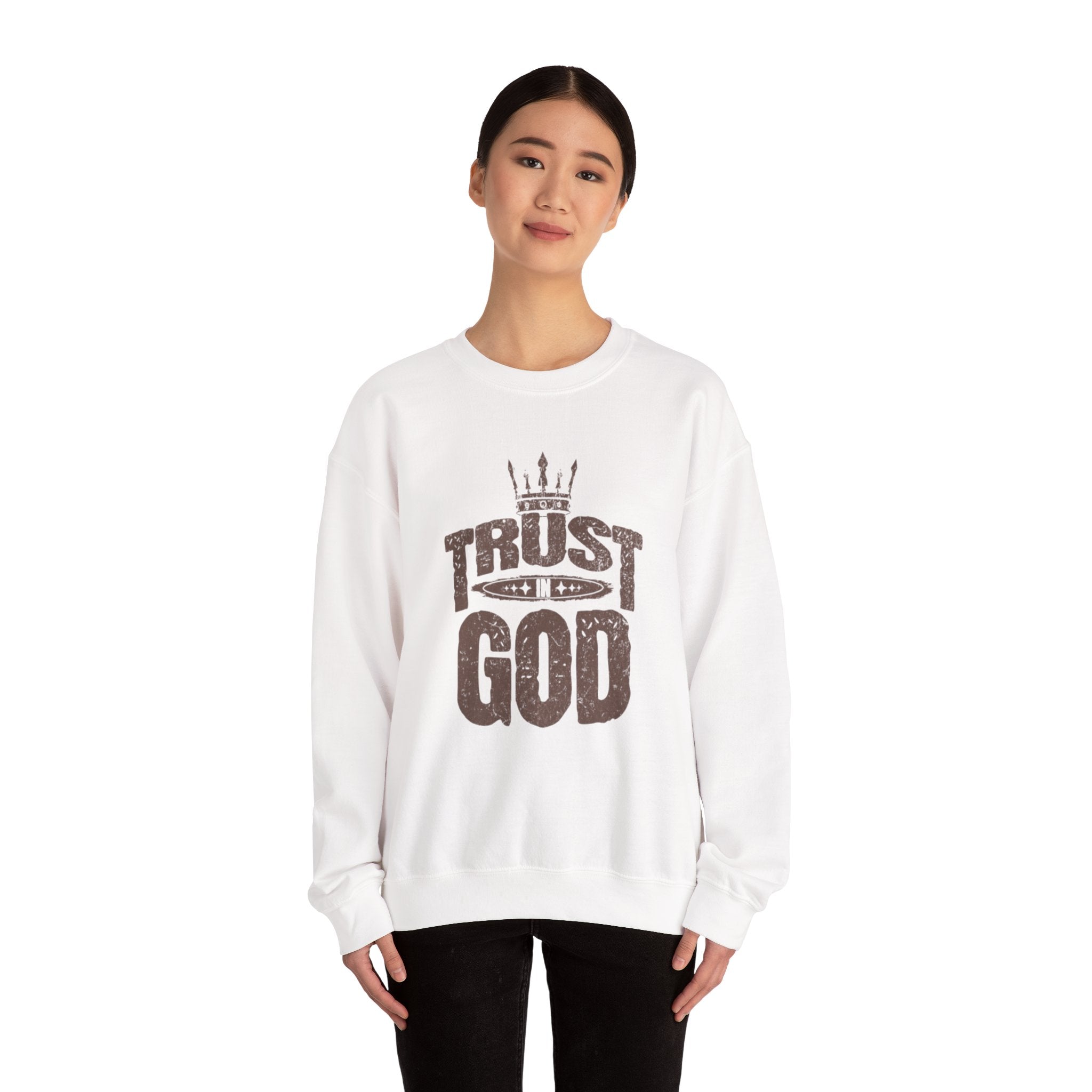 Trust God Crewneck Sweatshirt, Inspirational Sweatshirt, Unisex Gift, Casual Wear, Faith-Based Apparel, Cozy Layer