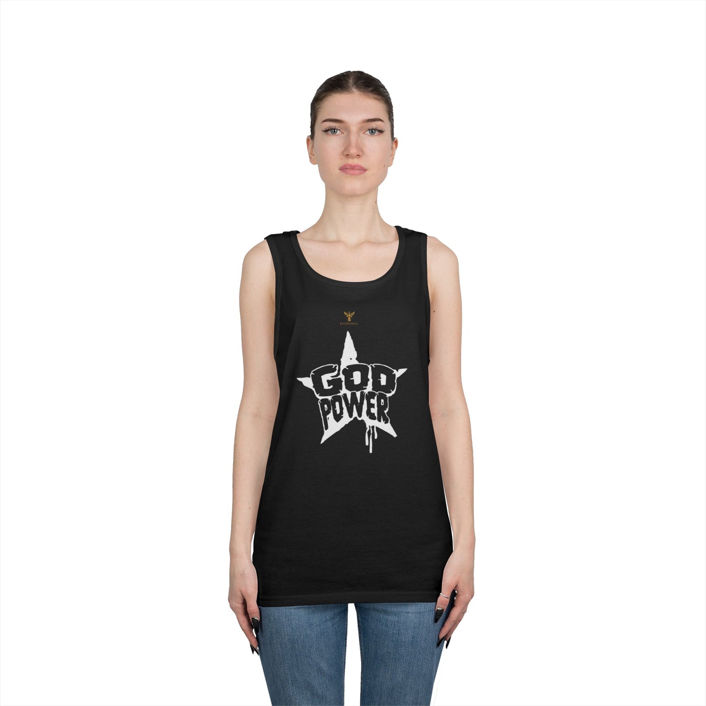 Unisex Heavy Cotton Tank Top - 'God Power' Graphic, Perfect for Summer, Gym Wear, Festival Fashion, Gifts for Music Lovers, Streetwear Style