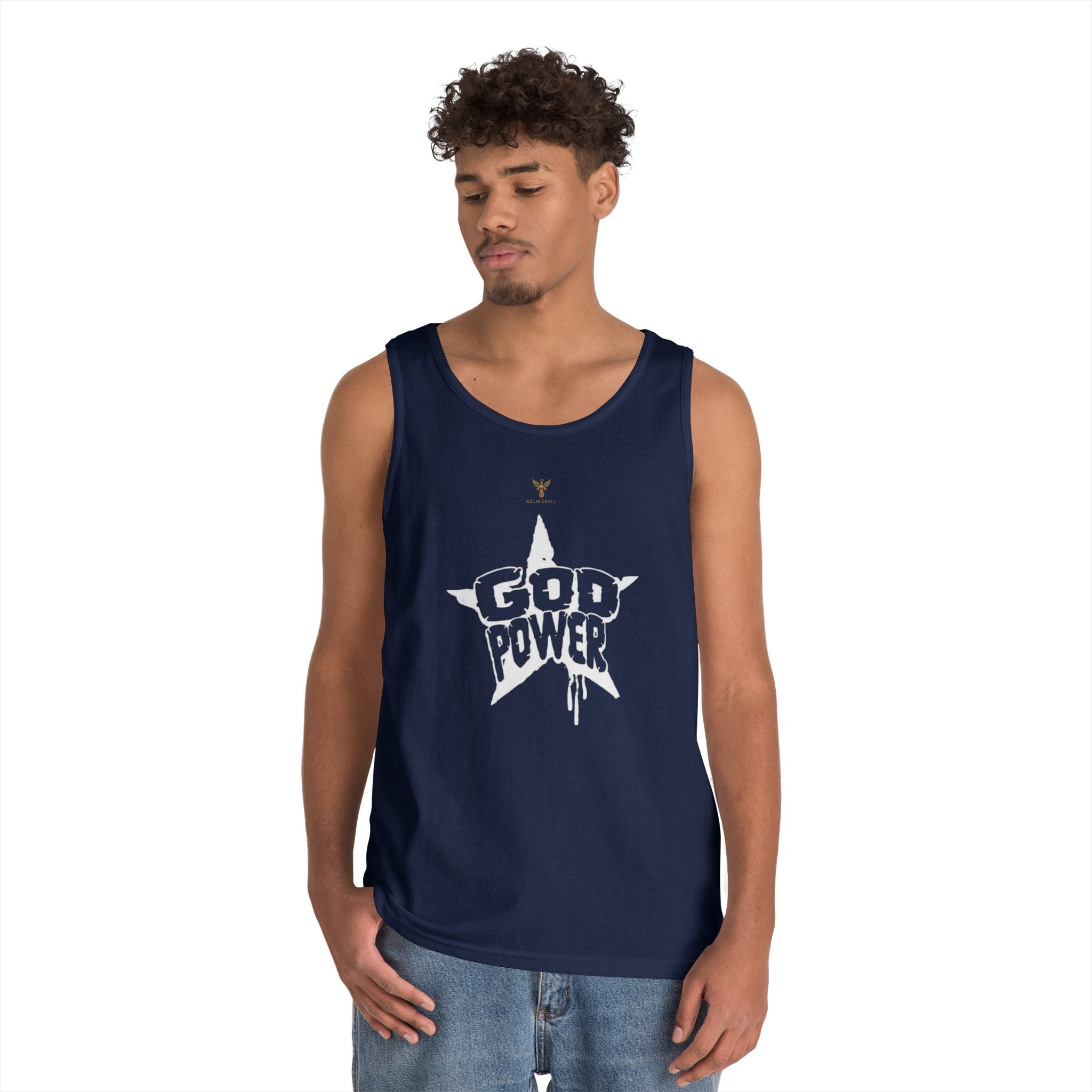 Unisex Heavy Cotton Tank Top - 'God Power' Graphic, Perfect for Summer, Gym Wear, Festival Fashion, Gifts for Music Lovers, Streetwear Style
