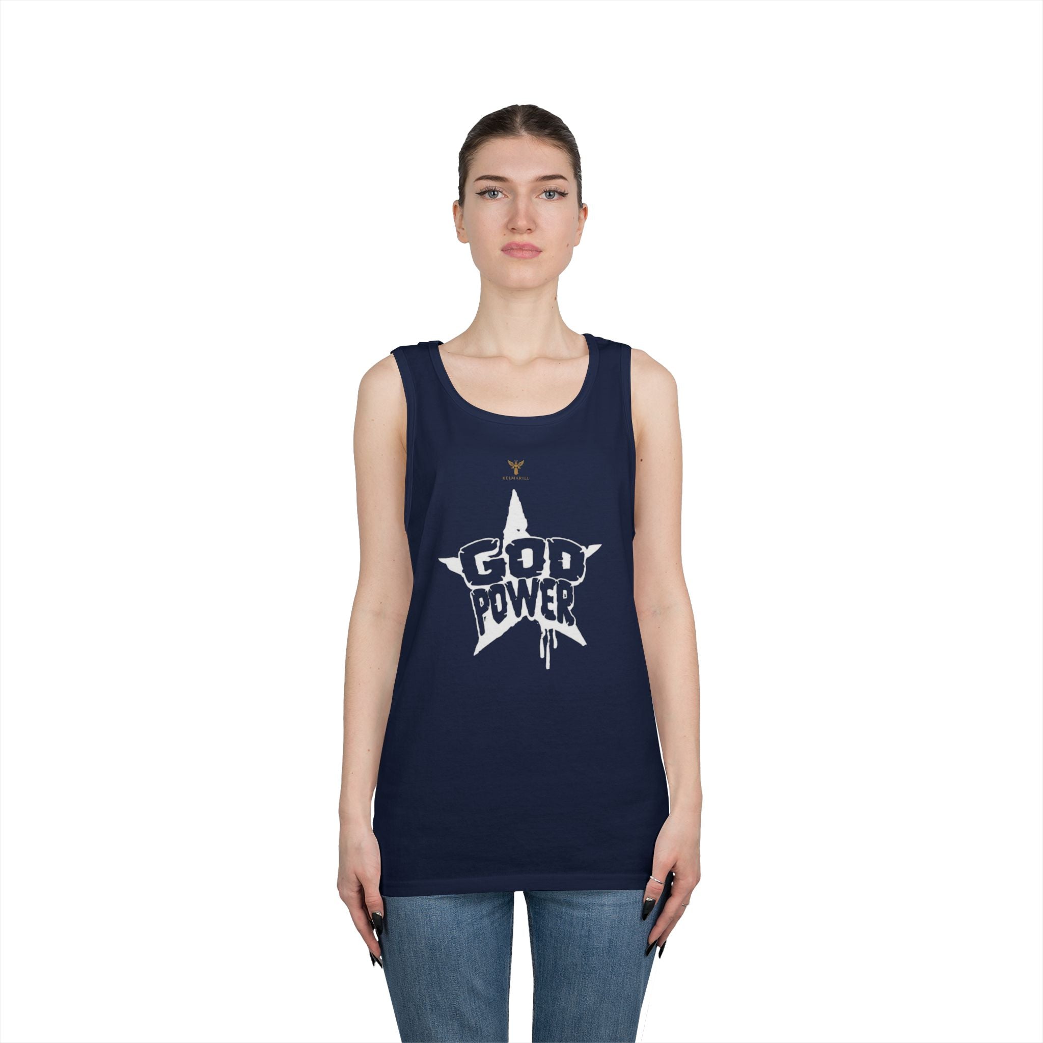 Unisex Heavy Cotton Tank Top - 'God Power' Graphic, Perfect for Summer, Gym Wear, Festival Fashion, Gifts for Music Lovers, Streetwear Style