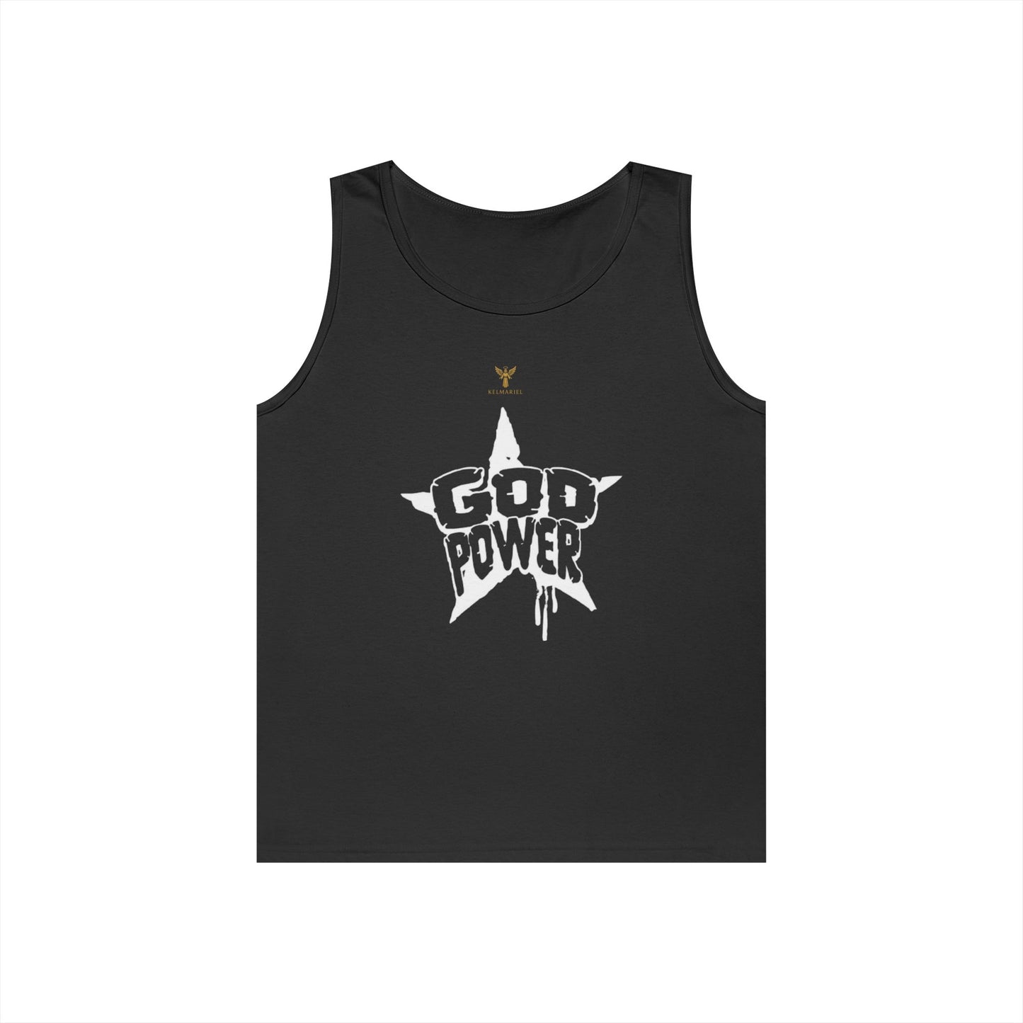 Unisex Heavy Cotton Tank Top - 'God Power' Graphic, Perfect for Summer, Gym Wear, Festival Fashion, Gifts for Music Lovers, Streetwear Style