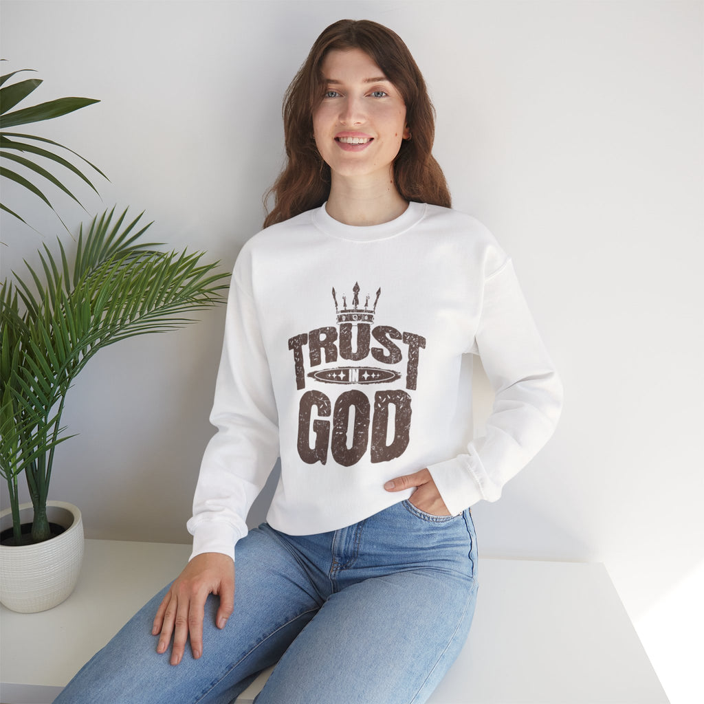 Trust God Crewneck Sweatshirt, Inspirational Sweatshirt, Unisex Gift, Casual Wear, Faith-Based Apparel, Cozy Layer