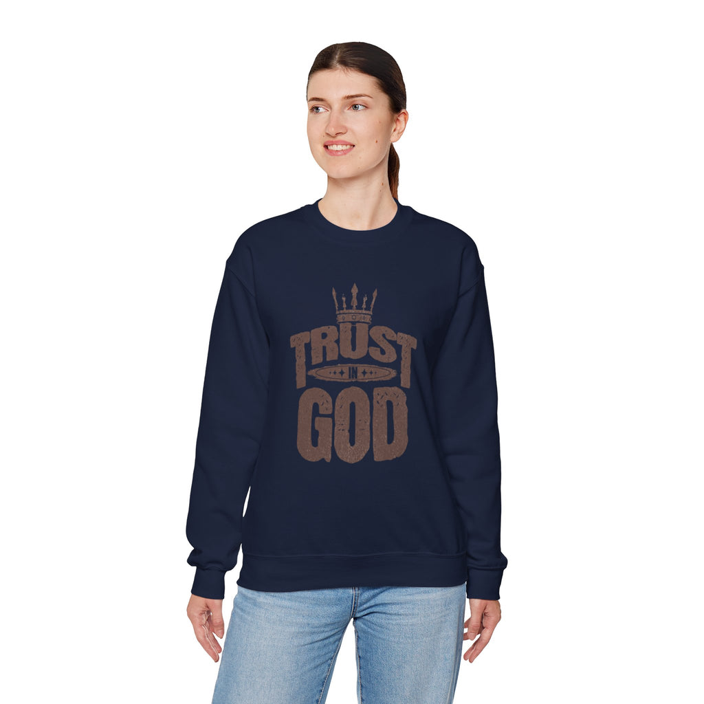 Trust God Crewneck Sweatshirt, Inspirational Sweatshirt, Unisex Gift, Casual Wear, Faith-Based Apparel, Cozy Layer