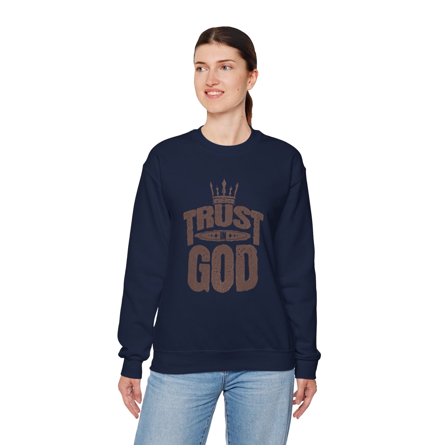 Trust God Crewneck Sweatshirt, Inspirational Sweatshirt, Unisex Gift, Casual Wear, Faith-Based Apparel, Cozy Layer