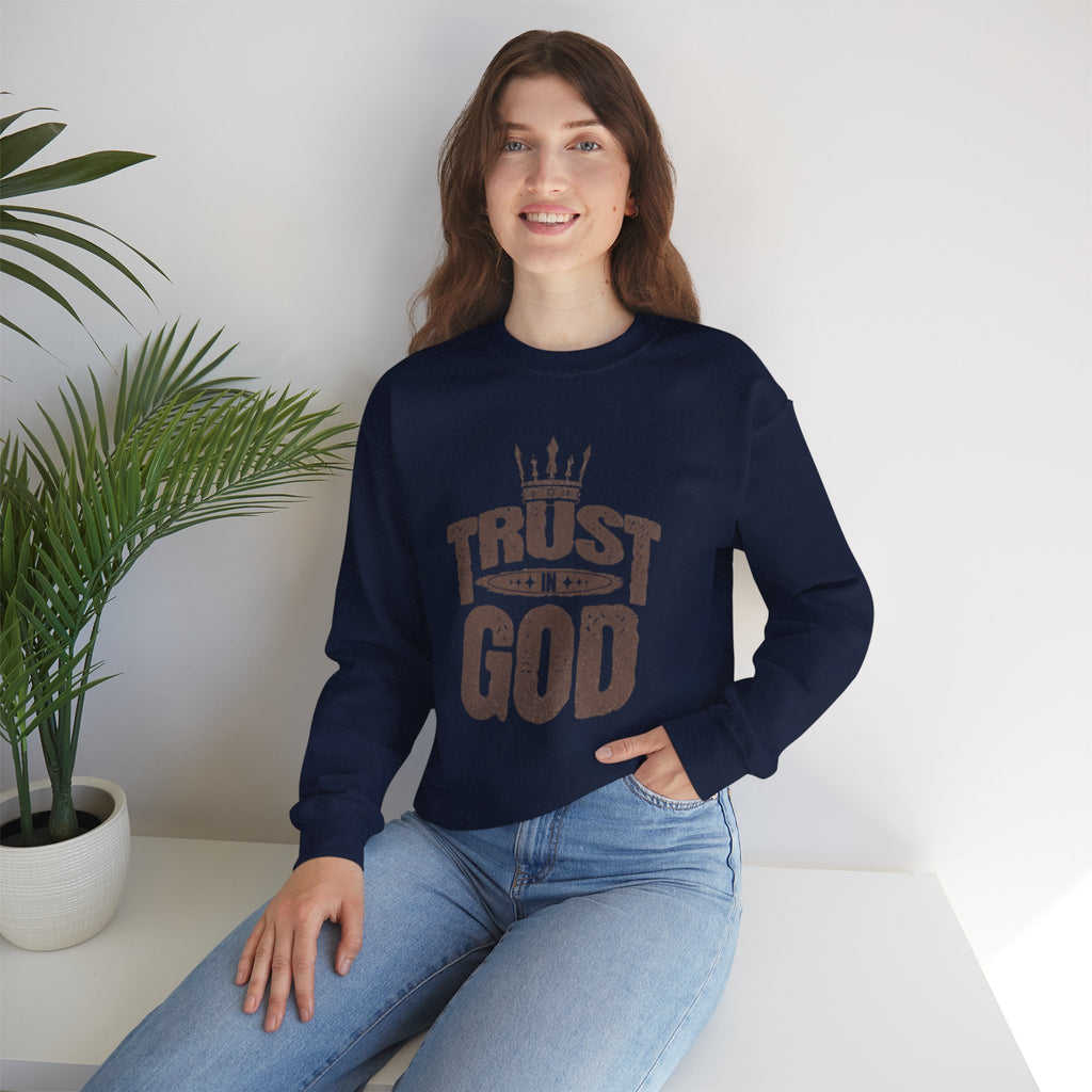 Trust God Crewneck Sweatshirt, Inspirational Sweatshirt, Unisex Gift, Casual Wear, Faith-Based Apparel, Cozy Layer