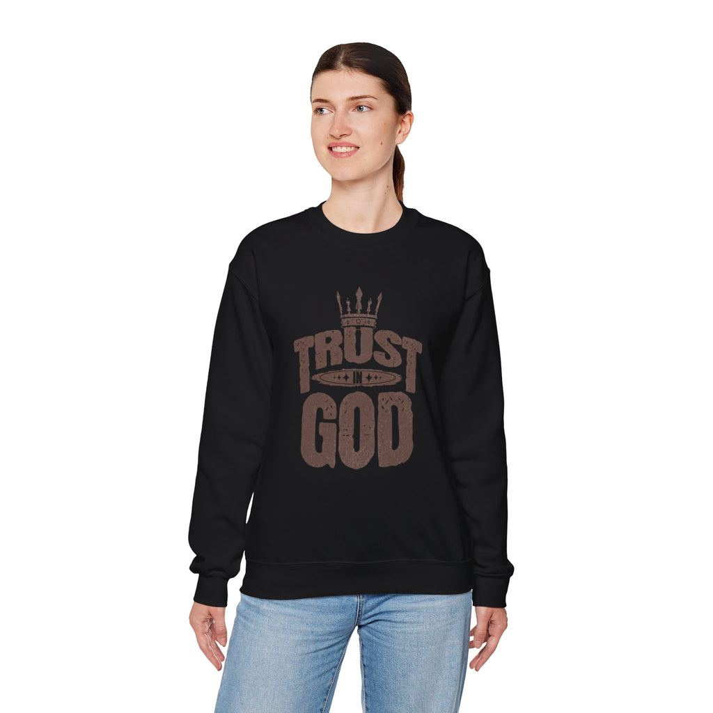 Trust God Crewneck Sweatshirt, Inspirational Sweatshirt, Unisex Gift, Casual Wear, Faith-Based Apparel, Cozy Layer