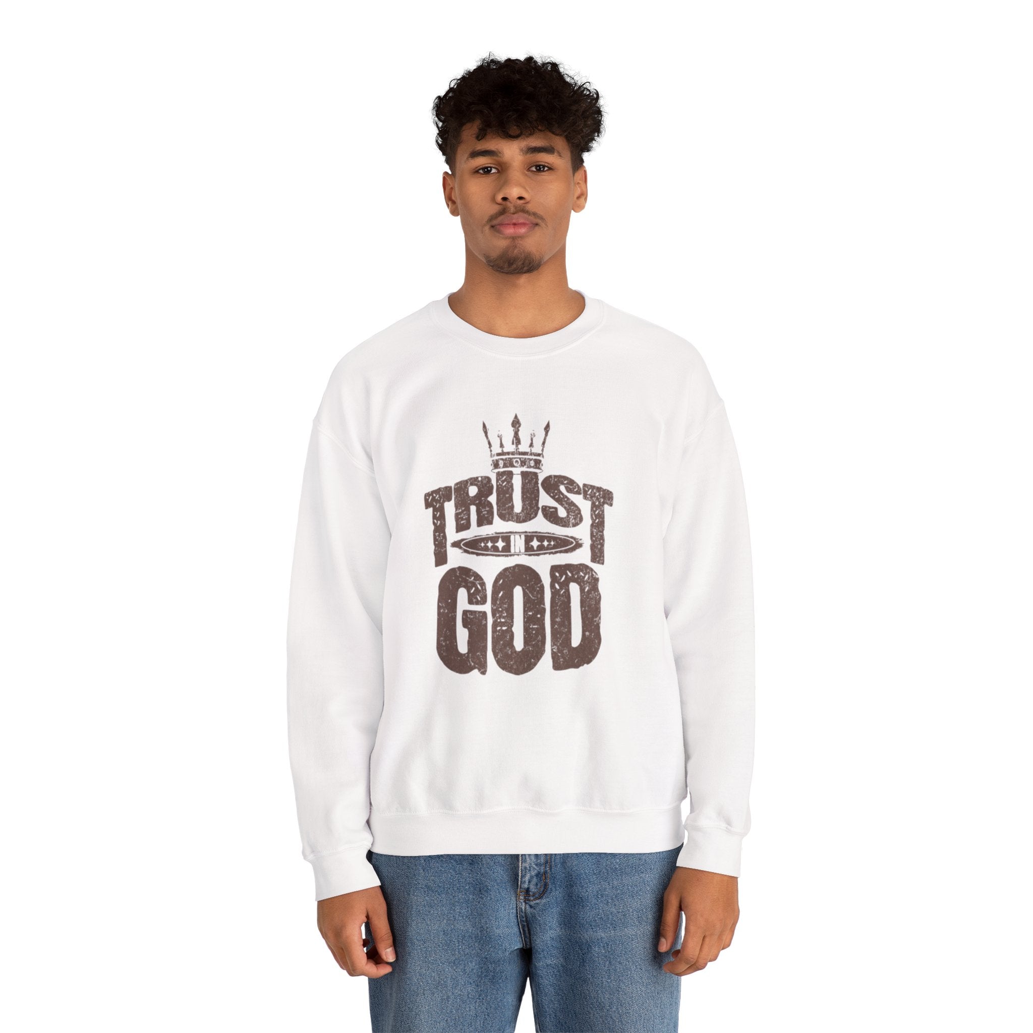 Trust God Crewneck Sweatshirt, Inspirational Sweatshirt, Unisex Gift, Casual Wear, Faith-Based Apparel, Cozy Layer