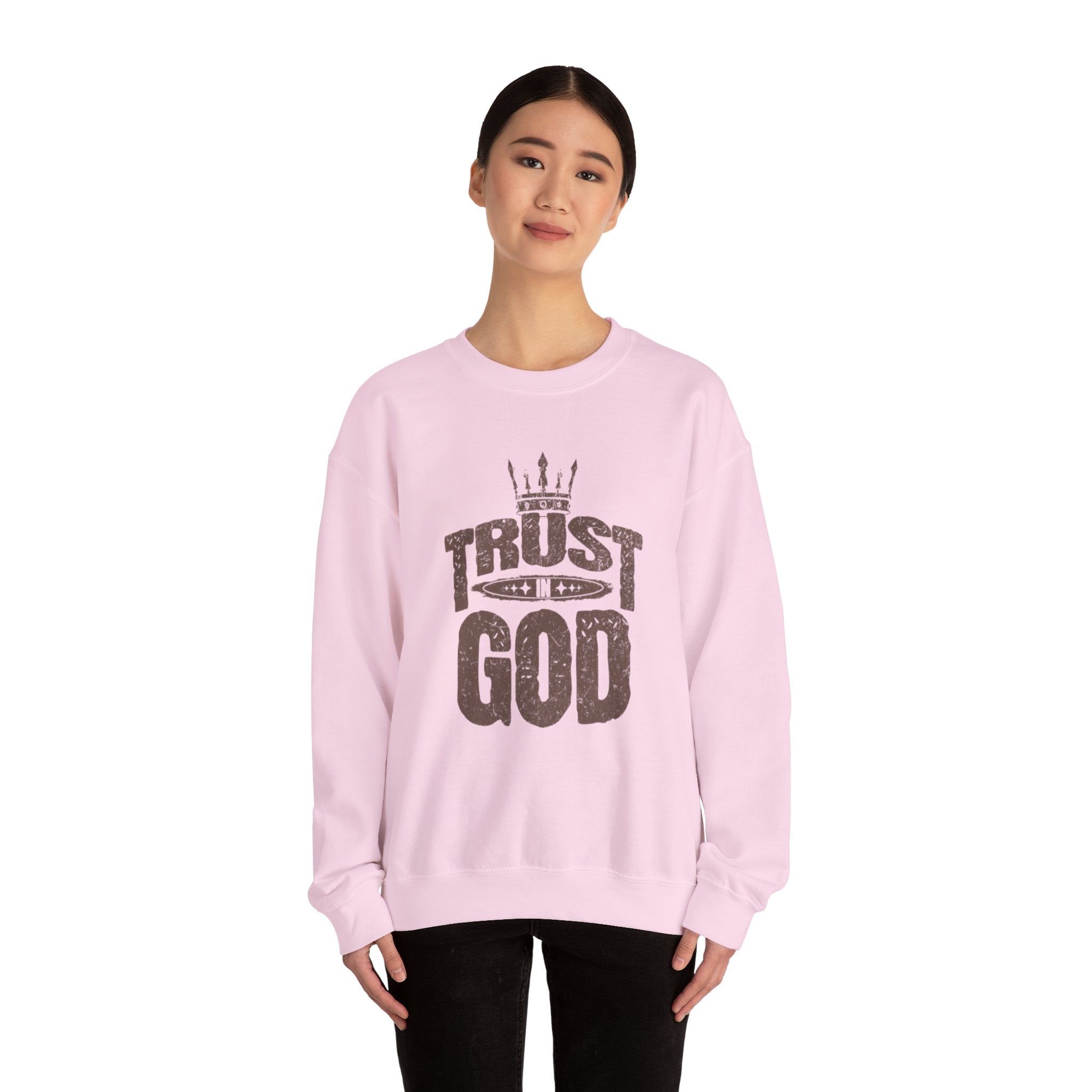 Trust God Crewneck Sweatshirt, Inspirational Sweatshirt, Unisex Gift, Casual Wear, Faith-Based Apparel, Cozy Layer