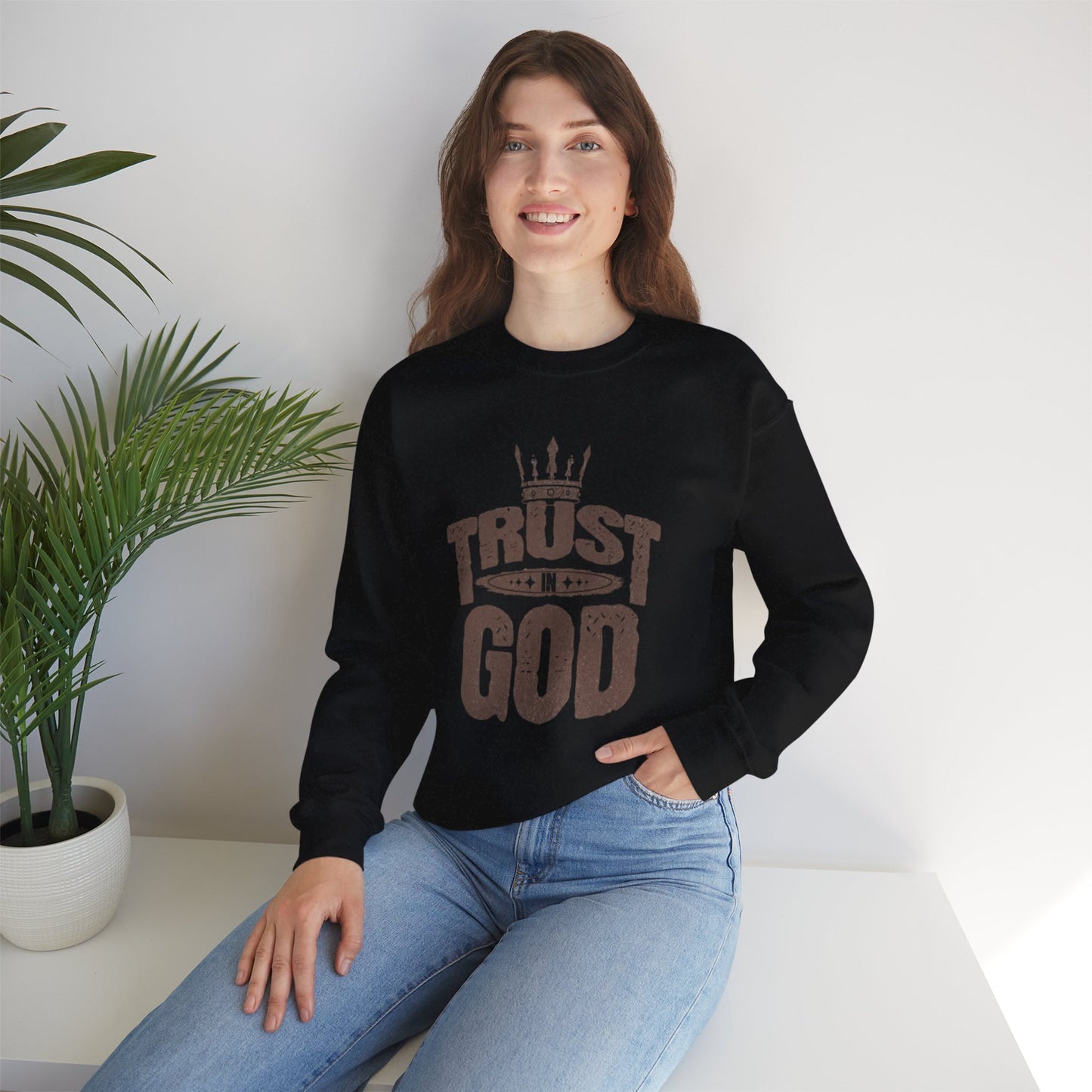 Trust God Crewneck Sweatshirt, Inspirational Sweatshirt, Unisex Gift, Casual Wear, Faith-Based Apparel, Cozy Layer