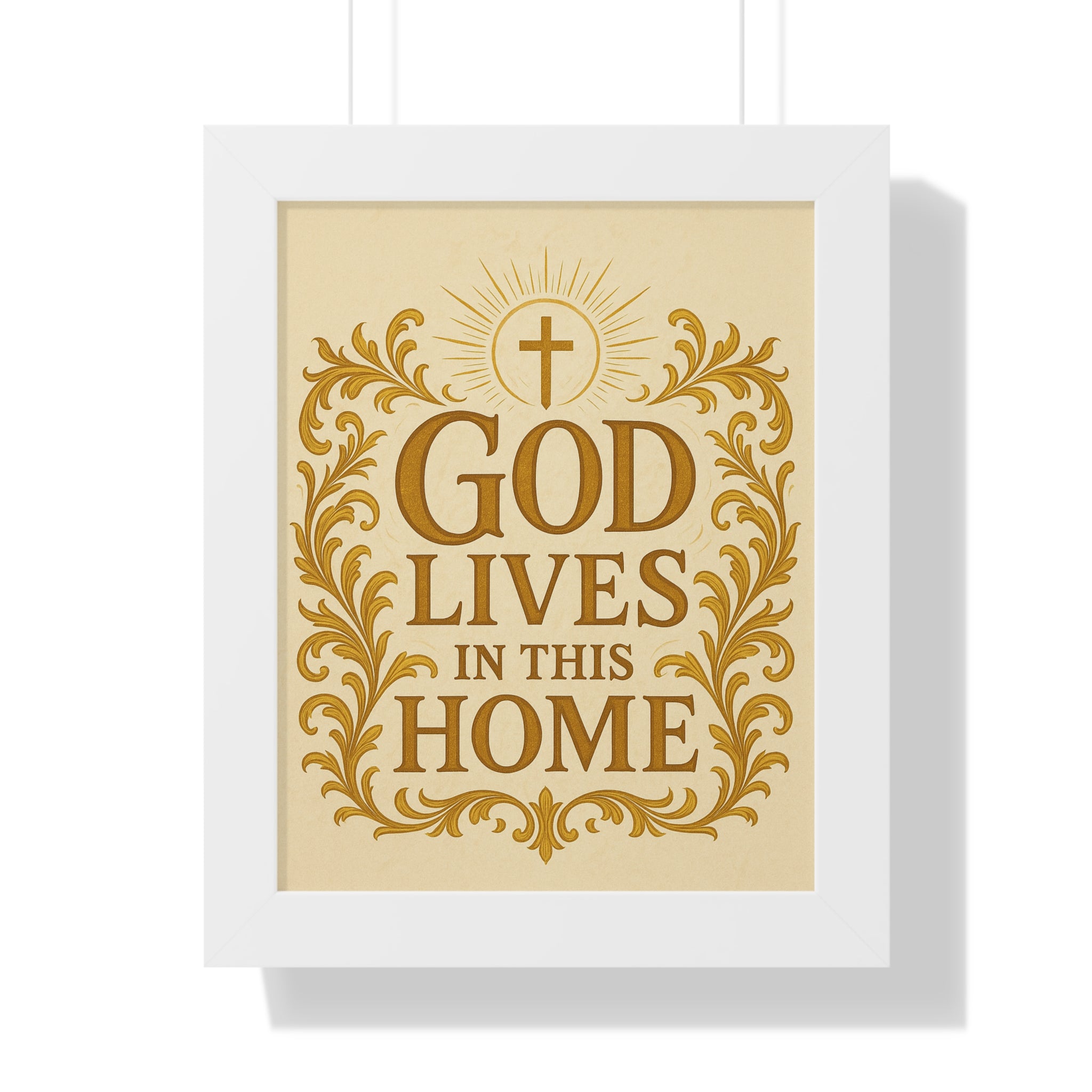 God Lives in This Home Framed Vertical Poster, Faith Decor, Christian Wall Art, Inspirational Gift, Home Blessing, Religious Decor