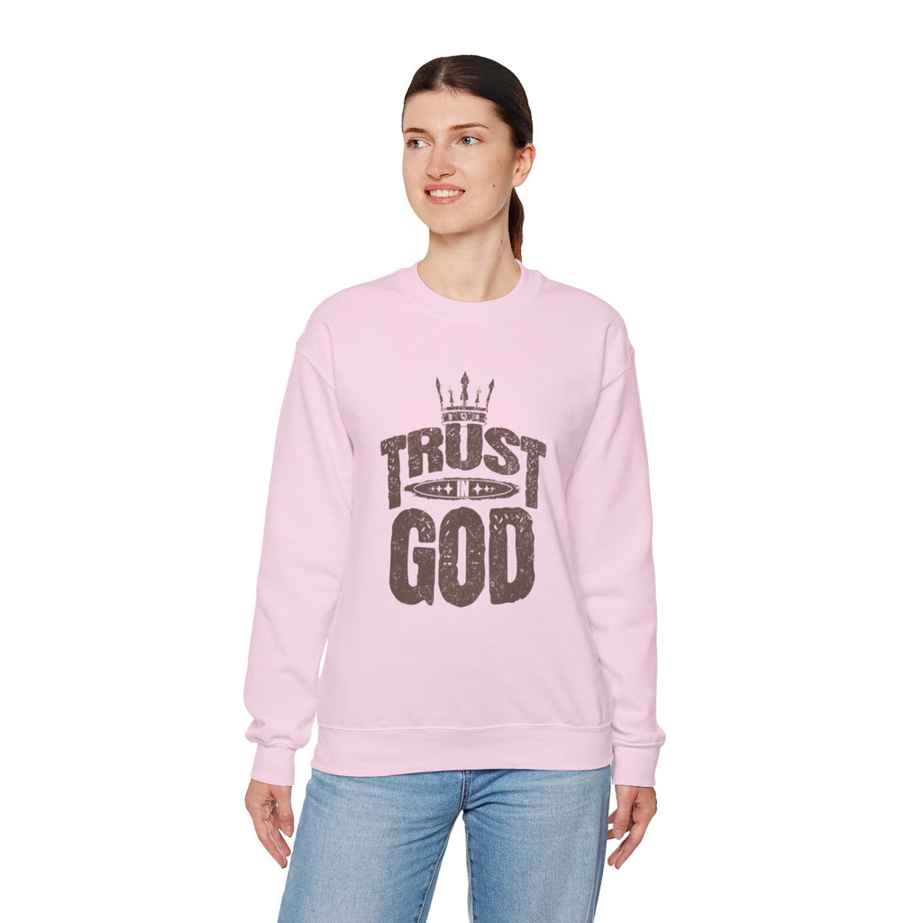 Trust God Crewneck Sweatshirt, Inspirational Sweatshirt, Unisex Gift, Casual Wear, Faith-Based Apparel, Cozy Layer