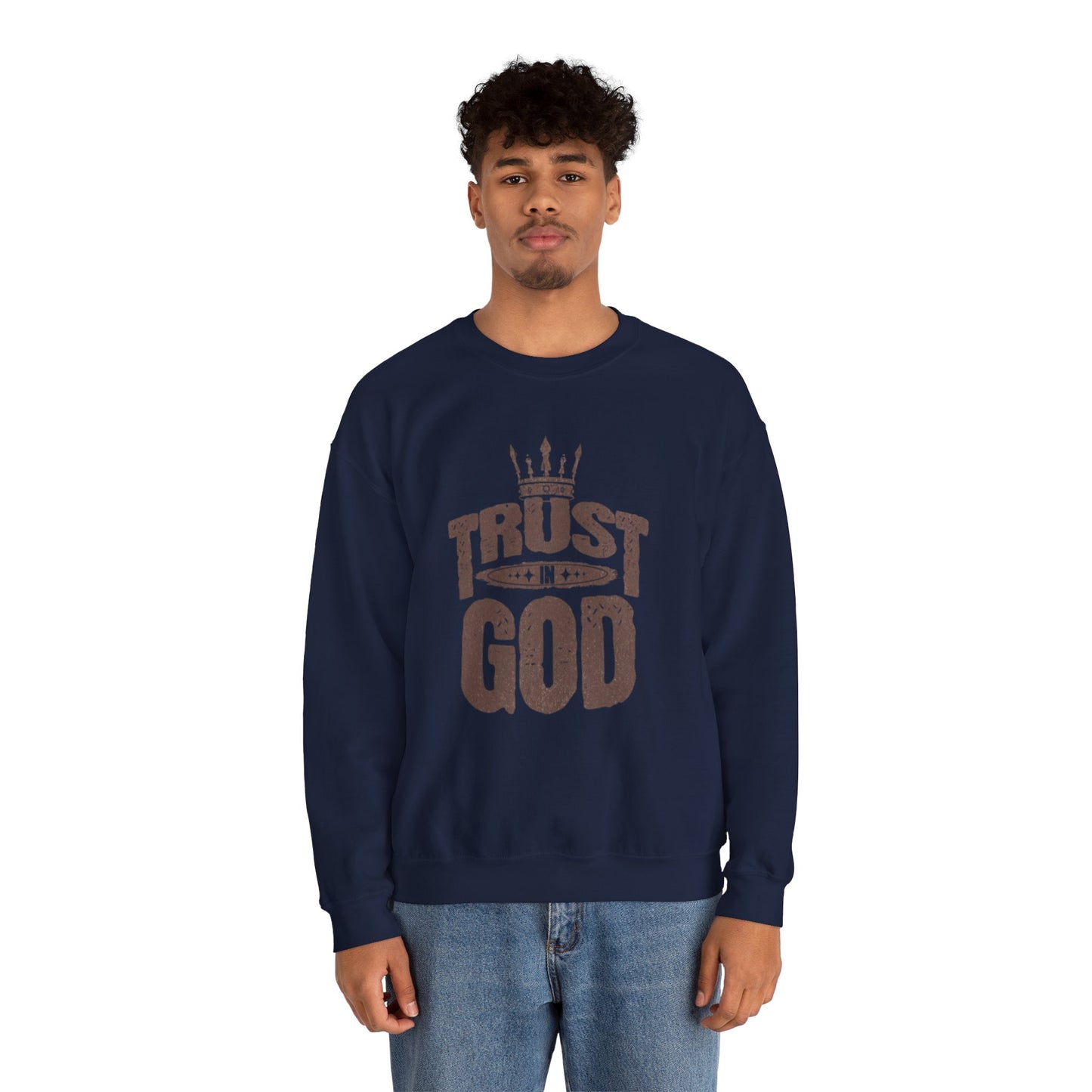 Trust God Crewneck Sweatshirt, Inspirational Sweatshirt, Unisex Gift, Casual Wear, Faith-Based Apparel, Cozy Layer