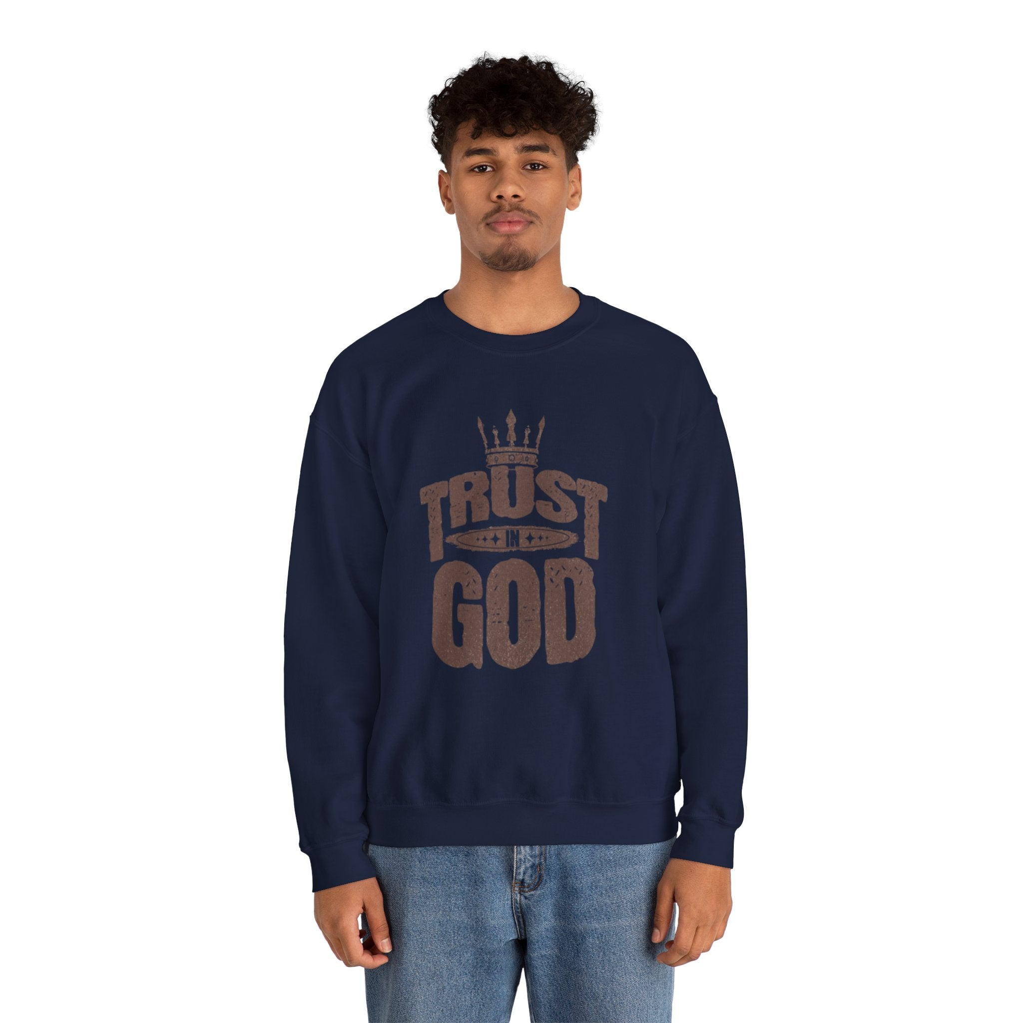 Trust God Crewneck Sweatshirt, Inspirational Sweatshirt, Unisex Gift, Casual Wear, Faith-Based Apparel, Cozy Layer
