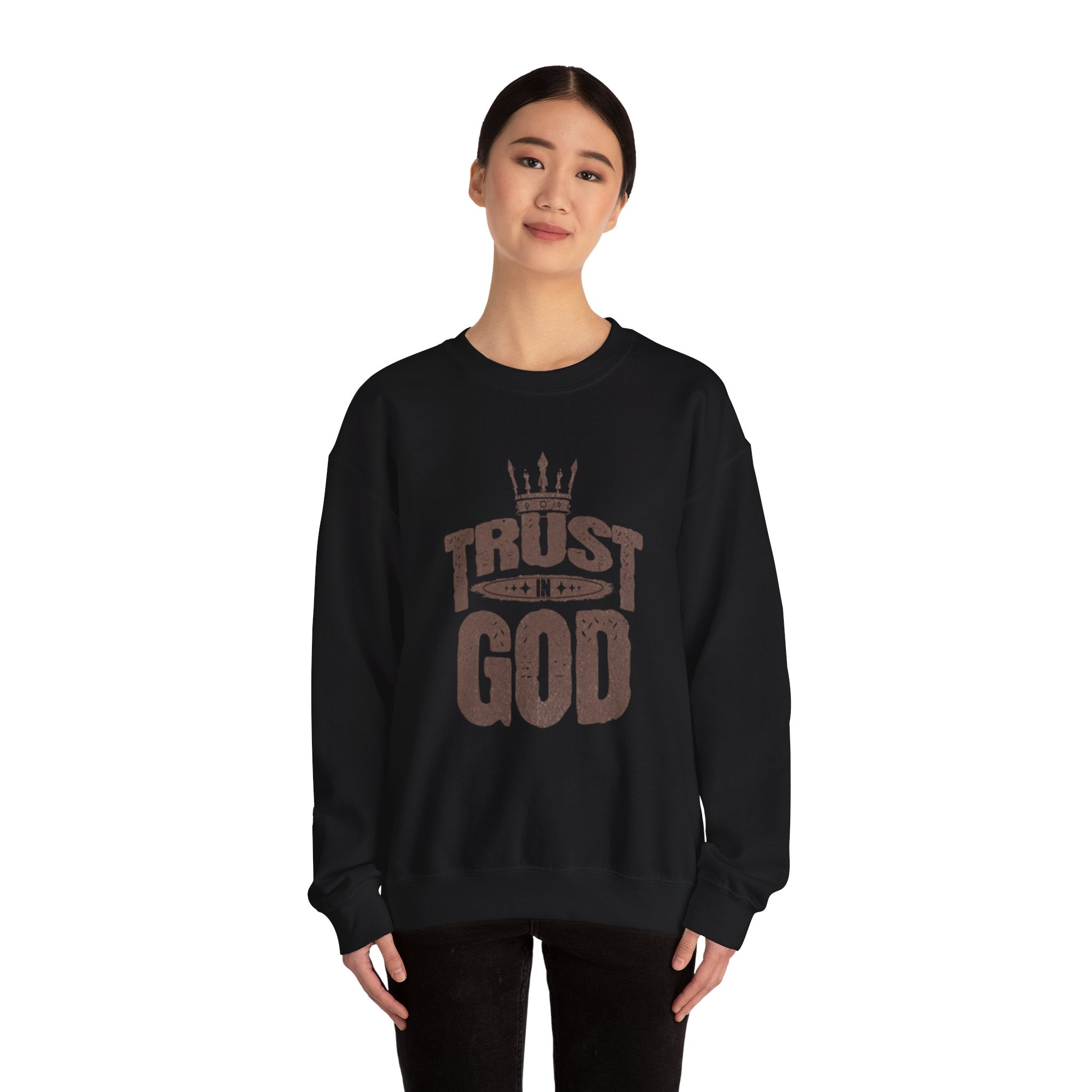 Trust God Crewneck Sweatshirt, Inspirational Sweatshirt, Unisex Gift, Casual Wear, Faith-Based Apparel, Cozy Layer