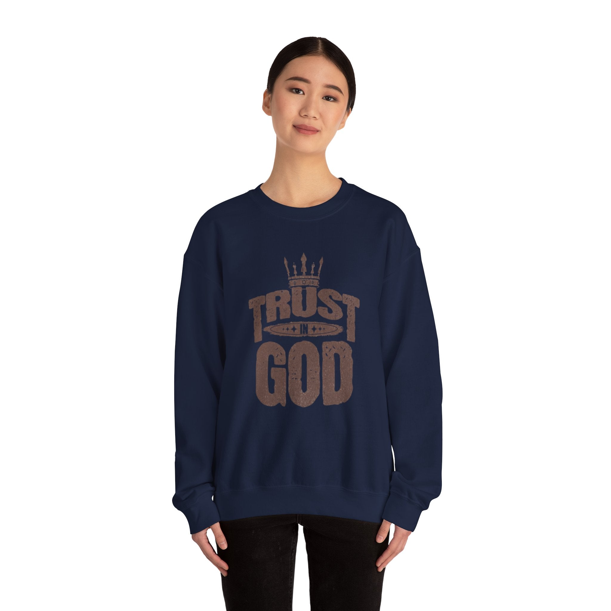 Trust God Crewneck Sweatshirt, Inspirational Sweatshirt, Unisex Gift, Casual Wear, Faith-Based Apparel, Cozy Layer